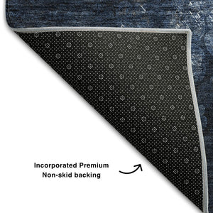 HomeRoots 5' X 8' Blue and Ivory Abstract Area Rug - Stylish, Washable, UV-Protected for High-Traffic Areas 649530