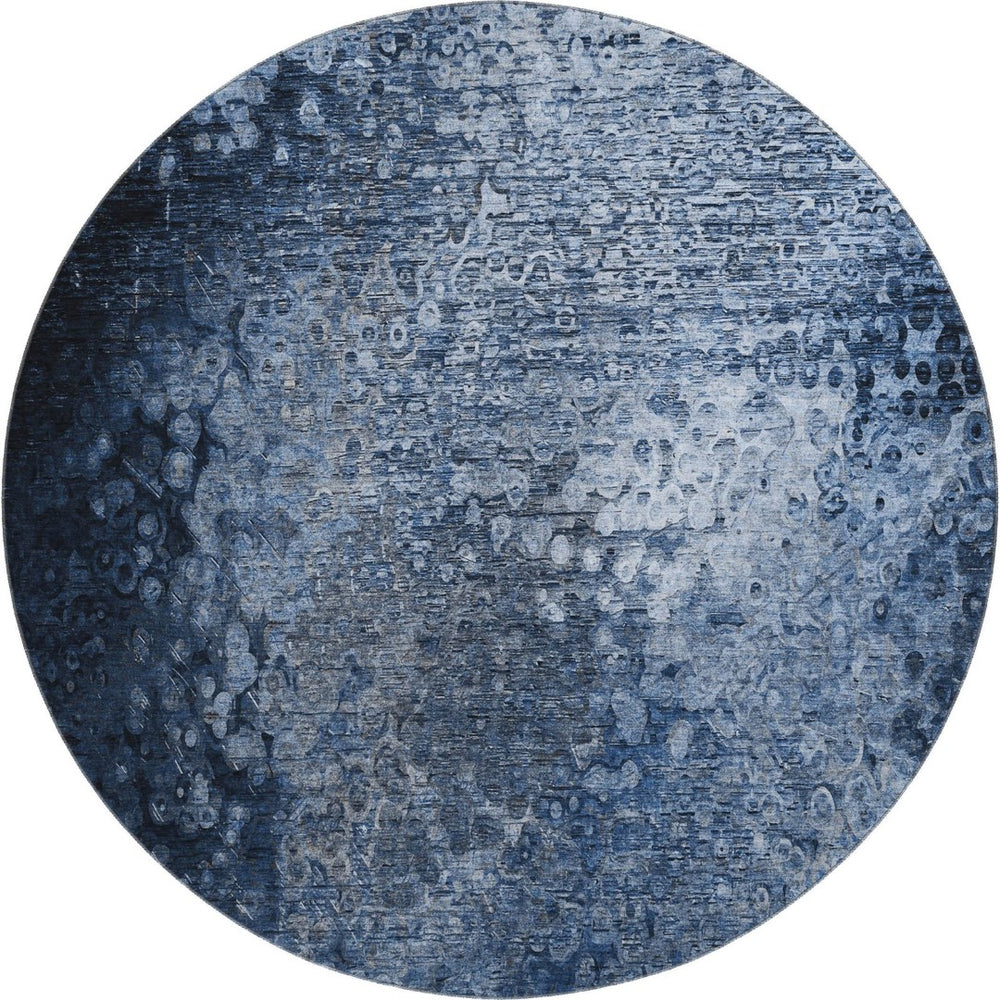 HomeRoots 8' Blue And Ivory Abstract Round Rug – Washable, UV Protected, Durable, Soft & Stylish for Any Space 649531