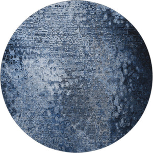 HomeRoots 8' Blue And Ivory Abstract Round Rug – Washable, UV Protected, Durable, Soft & Stylish for Any Space 649531