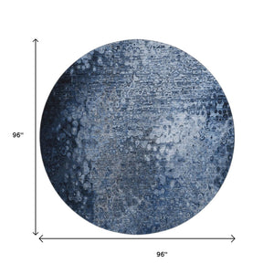 HomeRoots 8' Blue And Ivory Abstract Round Rug – Washable, UV Protected, Durable, Soft & Stylish for Any Space 649531