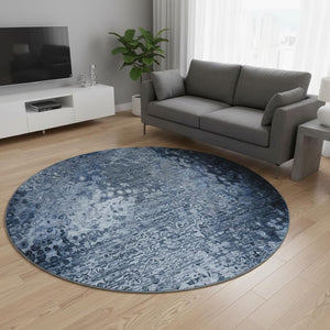 HomeRoots 8' Blue And Ivory Abstract Round Rug – Washable, UV Protected, Durable, Soft & Stylish for Any Space 649531
