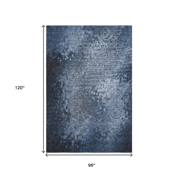 HomeRoots 8' X 10' Stylish Blue & Ivory Abstract Area Rug – Washable, UV Protected, Stain-Resistant Comfort 649532