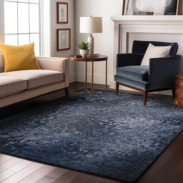 HomeRoots 8' X 10' Stylish Blue & Ivory Abstract Area Rug – Washable, UV Protected, Stain-Resistant Comfort 649532