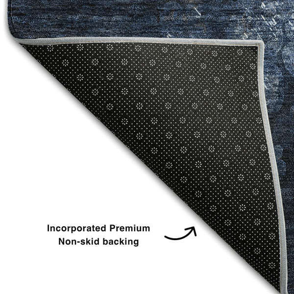 HomeRoots 8' X 10' Stylish Blue & Ivory Abstract Area Rug – Washable, UV Protected, Stain-Resistant Comfort 649532