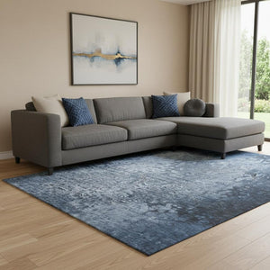 HomeRoots 8' X 10' Stylish Blue & Ivory Abstract Area Rug – Washable, UV Protected, Stain-Resistant Comfort 649532