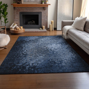 HomeRoots 8' X 10' Stylish Blue & Ivory Abstract Area Rug – Washable, UV Protected, Stain-Resistant Comfort 649532