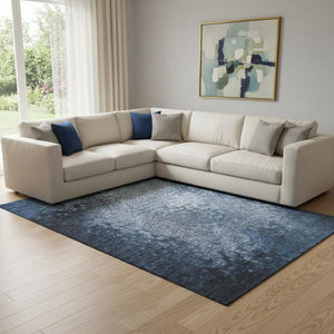 HomeRoots 9' X 12' Blue and Ivory Abstract Washable Area Rug – Durable, Stylish, and Stain-Resistant Design! 649533