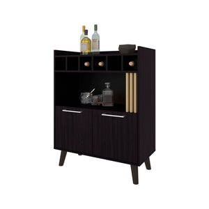 English Elm Yucca Mid-Century Bar Cabinet Wengue – Wine Storage for 5 Bottles, Display Shelves & Hidden Cupboard B128P263714