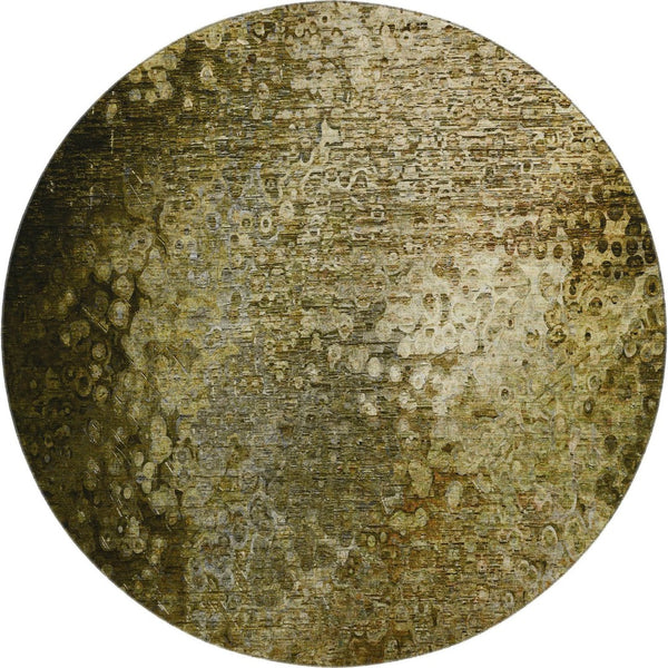 HomeRoots 8' Brown And Ivory Abstract Washable Round Rug with Stain Resistance & UV Protection for Homes 649537