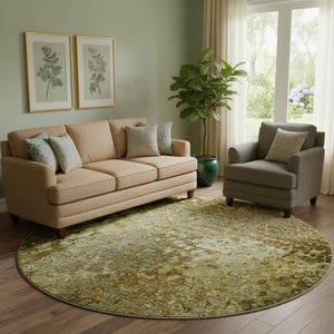 HomeRoots 8' Brown And Ivory Abstract Washable Round Rug with Stain Resistance & UV Protection for Homes 649537