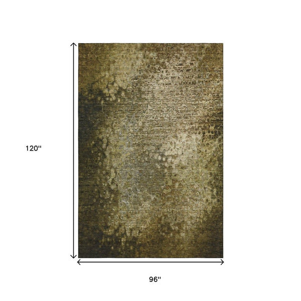 HomeRoots 8' X 10' Brown & Ivory Abstract Washable Area Rug - Durable, UV-Protected, Perfect for Family Spaces! 649538