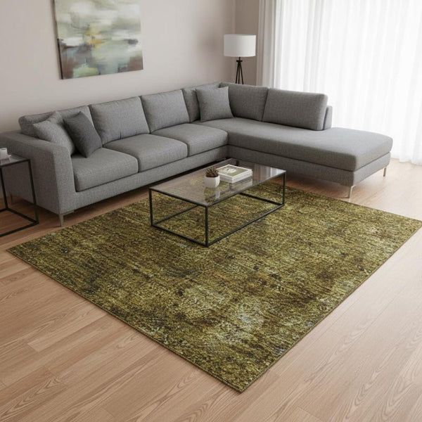 HomeRoots 8' X 10' Brown & Ivory Abstract Washable Area Rug - Durable, UV-Protected, Perfect for Family Spaces! 649538