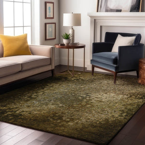 HomeRoots 8' X 10' Brown & Ivory Abstract Washable Area Rug - Durable, UV-Protected, Perfect for Family Spaces! 649538