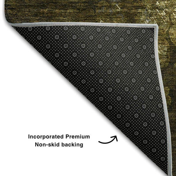 HomeRoots 8' X 10' Brown & Ivory Abstract Washable Area Rug - Durable, UV-Protected, Perfect for Family Spaces! 649538
