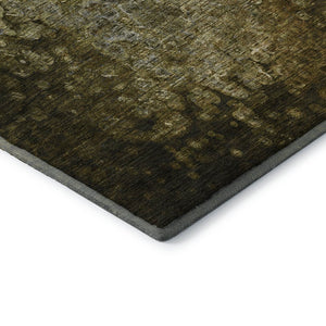 HomeRoots 8' X 10' Brown & Ivory Abstract Washable Area Rug - Durable, UV-Protected, Perfect for Family Spaces! 649538