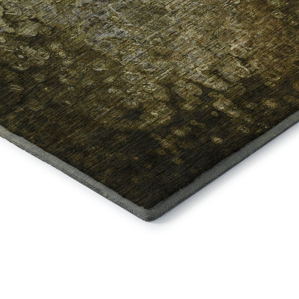 HomeRoots 8' X 10' Brown & Ivory Abstract Washable Area Rug - Durable, UV-Protected, Perfect for Family Spaces! 649538