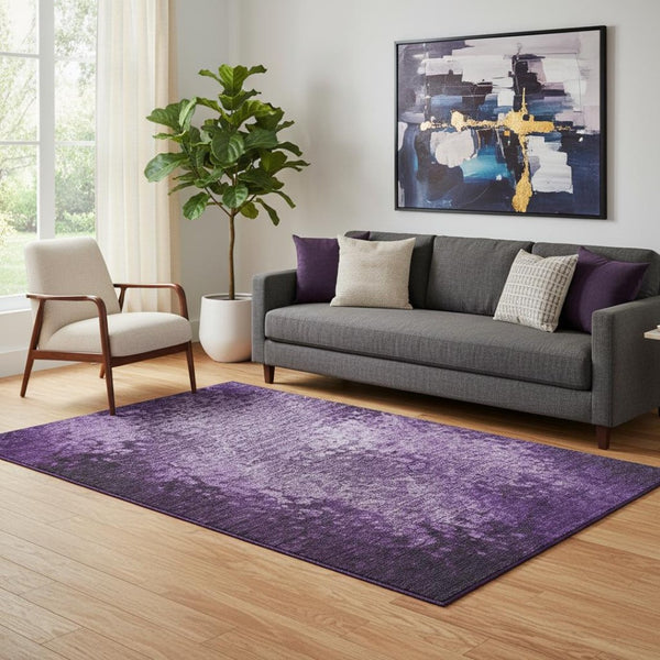HomeRoots 5' X 8' Purple and Ivory Abstract Washable Area Rug - Stylish, Durable, Stain-Resistant with UV Protection 649542
