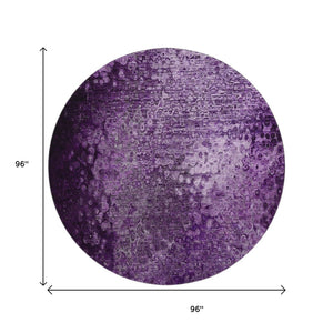 HomeRoots 8' Purple and Ivory Abstract Washable Round Rug – Durable, Stain-Resistant, UV Protected Home Accent 649543
