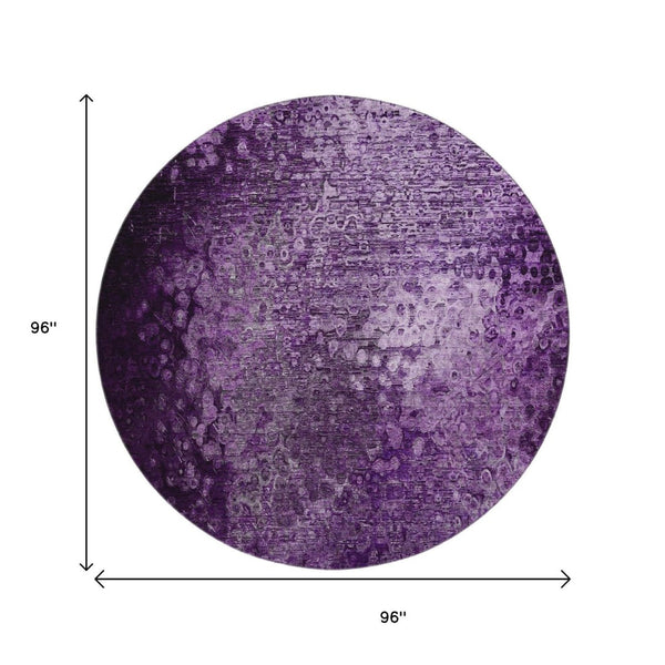 HomeRoots 8' Purple and Ivory Abstract Washable Round Rug – Durable, Stain-Resistant, UV Protected Home Accent 649543