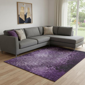 HomeRoots 8' X 10' Abstract Purple and Ivory Washable Area Rug with UV Protection for Modern Homes & Families 649544