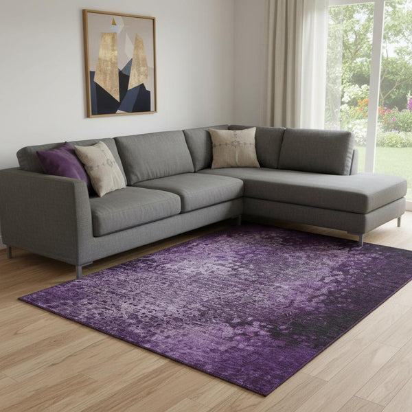 HomeRoots 8' X 10' Abstract Purple and Ivory Washable Area Rug with UV Protection for Modern Homes & Families 649544