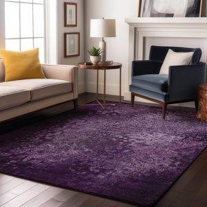 HomeRoots 9' X 12' Purple and Ivory Abstract Washable Area Rug - Durable, Stylish, UV Protected for Homes 649545