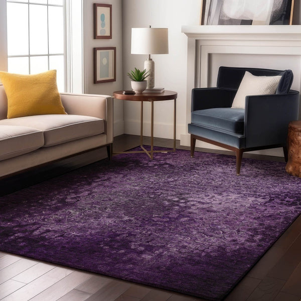 HomeRoots 9' X 12' Purple and Ivory Abstract Washable Area Rug - Durable, Stylish, UV Protected for Homes 649545