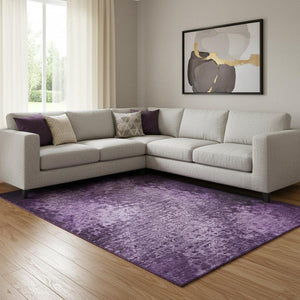 HomeRoots 9' X 12' Purple and Ivory Abstract Washable Area Rug - Durable, Stylish, UV Protected for Homes 649545