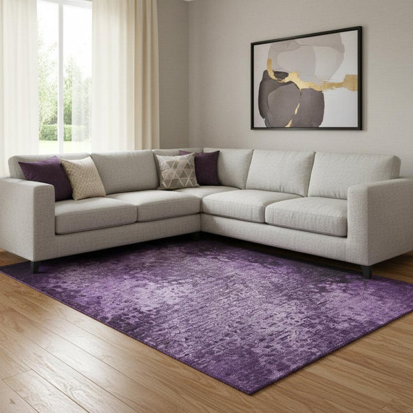 HomeRoots 9' X 12' Purple and Ivory Abstract Washable Area Rug - Durable, Stylish, UV Protected for Homes 649545