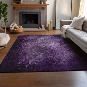 HomeRoots 9' X 12' Purple and Ivory Abstract Washable Area Rug - Durable, Stylish, UV Protected for Homes 649545
