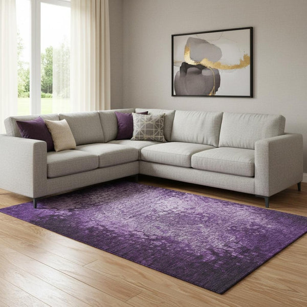 HomeRoots 10' X 14' Modern Purple and Ivory Abstract Area Rug - Washable, UV Protected, and Non-Slip Design 649546