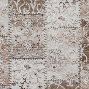 HomeRoots 5' X 8' Beige and Ivory Patchwork Area Rug - Washable, Stain-Resistant, UV Protected for Everyday Elegance 649548
