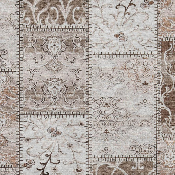 HomeRoots 5' X 8' Beige and Ivory Patchwork Area Rug - Washable, Stain-Resistant, UV Protected for Everyday Elegance 649548