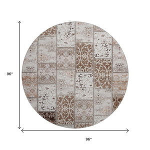 HomeRoots 8' Patchwork Round Rug in Beige and Ivory - Washable, UV Protected, Durable for Kids & Pets 649549