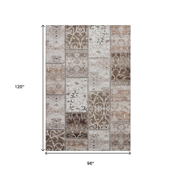 HomeRoots 8' X 10' Beige and Ivory Patchwork Area Rug - Durable, Stain-Resistant, UV Protected for Homes 649550