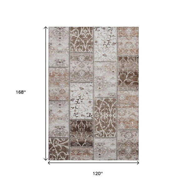 HomeRoots 10' X 14' Beige And Ivory Patchwork Area Rug - Washable, Stain Resistant With UV Protection! 649552