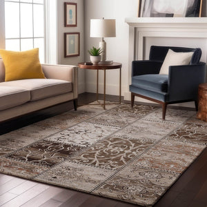 HomeRoots 10' X 14' Beige And Ivory Patchwork Area Rug - Washable, Stain Resistant With UV Protection! 649552