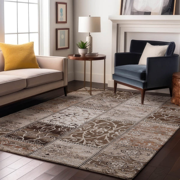 HomeRoots 10' X 14' Beige And Ivory Patchwork Area Rug - Washable, Stain Resistant With UV Protection! 649552