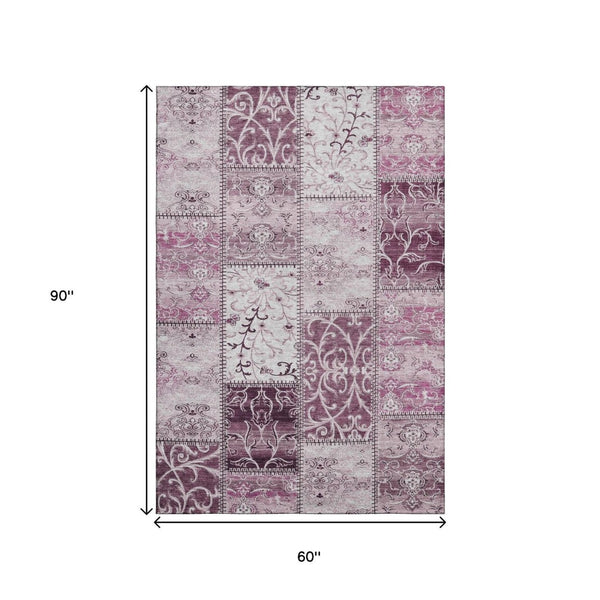 HomeRoots 5' X 8' Burgundy and Ivory Patchwork Area Rug - Stain Resistant, UV Protected, Non-Slip Comfort 649554