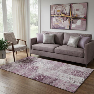 HomeRoots 5' X 8' Burgundy and Ivory Patchwork Area Rug - Stain Resistant, UV Protected, Non-Slip Comfort 649554