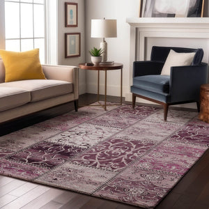 HomeRoots 5' X 8' Burgundy and Ivory Patchwork Area Rug - Stain Resistant, UV Protected, Non-Slip Comfort 649554