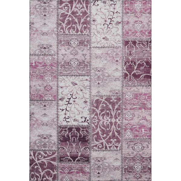 HomeRoots 5' X 8' Burgundy and Ivory Patchwork Area Rug - Stain Resistant, UV Protected, Non-Slip Comfort 649554