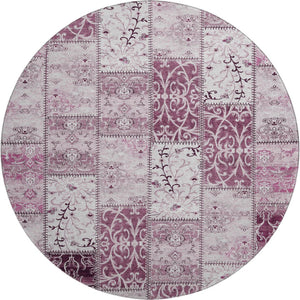 HomeRoots 8' Burgundy and Ivory Patchwork Round Rug - Washable, UV-Protected, Durable for Busy Homes and Pets 649555