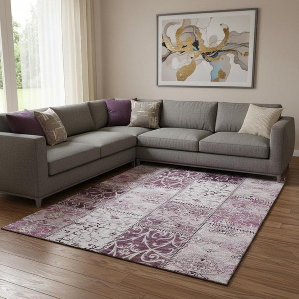 HomeRoots 9' X 12' Burgundy and Ivory Washable Area Rug - Stylish, Durable, UV-Protected for Family Spaces 649557