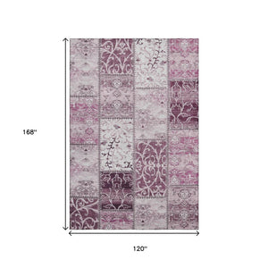 HomeRoots 10' Burgundy and Ivory Patchwork Washable Area Rug – Stylish, Durable, UV-Protected for High-Traffic Homes 649558