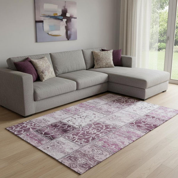 HomeRoots 10' Burgundy and Ivory Patchwork Washable Area Rug – Stylish, Durable, UV-Protected for High-Traffic Homes 649558