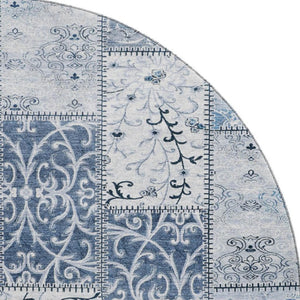 HomeRoots 8' Denim Blue & Ivory Patchwork Round Rug - Washable, UV Protected, Stain Resistant for High-Traffic Areas 649561