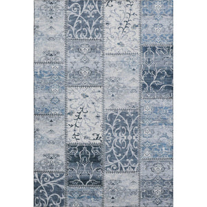 HomeRoots 8' Denim Blue and Ivory Patchwork Washable Area Rug - UV Protected, Stain Resistant, Durable Elegance! 649562