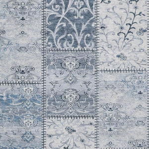 HomeRoots 8' Denim Blue and Ivory Patchwork Washable Area Rug - UV Protected, Stain Resistant, Durable Elegance! 649562