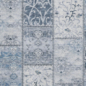 HomeRoots 9' X 12' Denim Blue & Ivory Patchwork Area Rug - Durable, Washable, UV Protected for Busy Homes 649563
